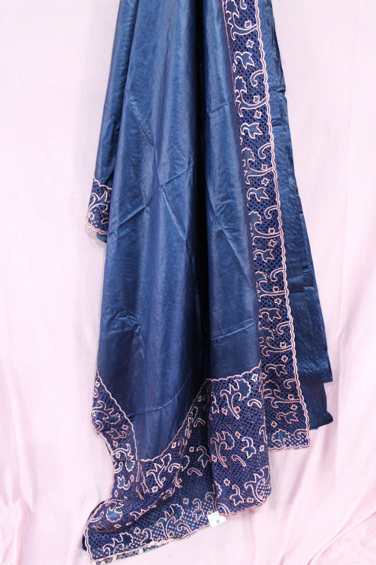 Navy Blue Handloom Tussar Silk Saree