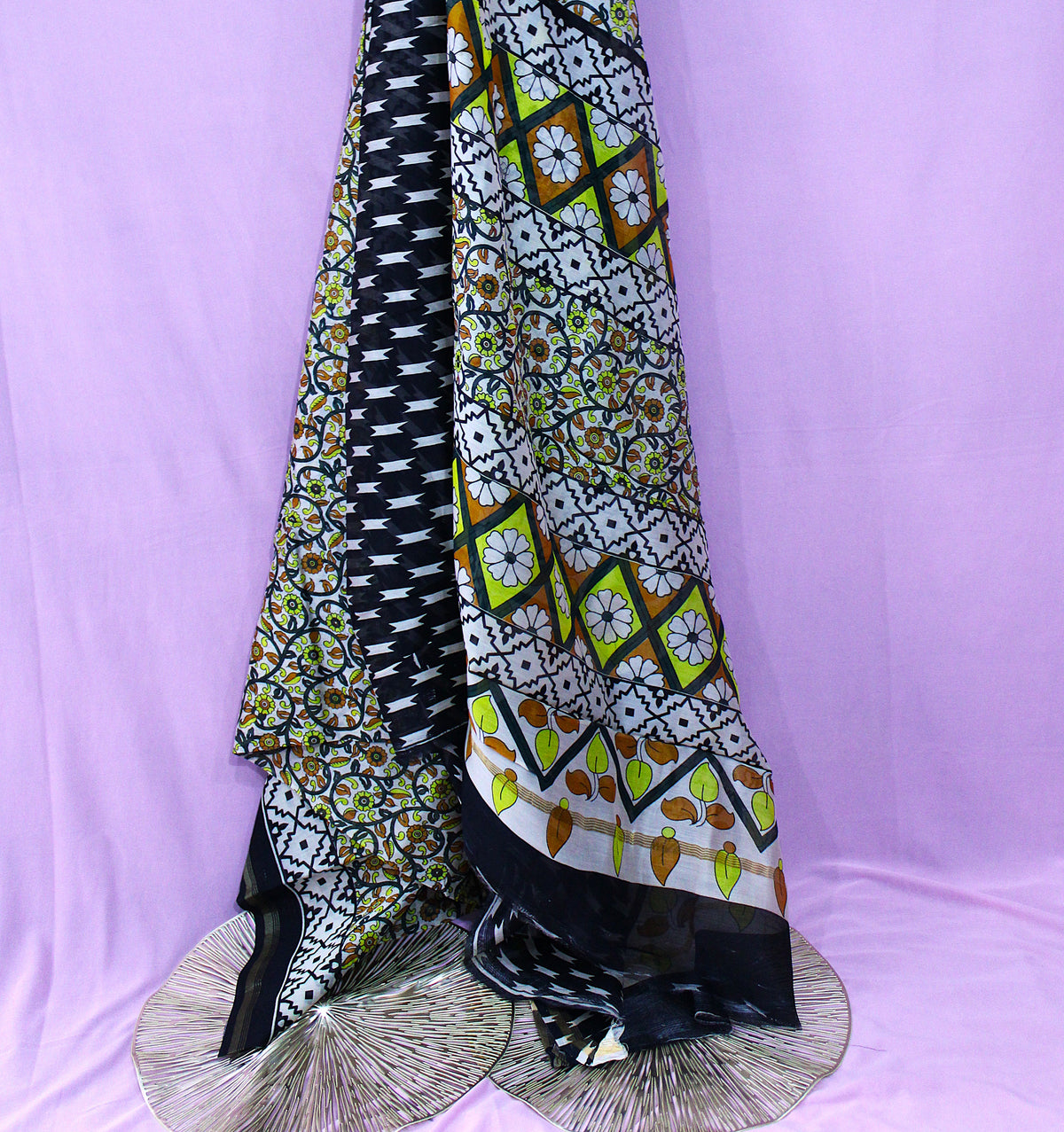 The Geometric Garden – Handblock Printed Kalamkari Saree