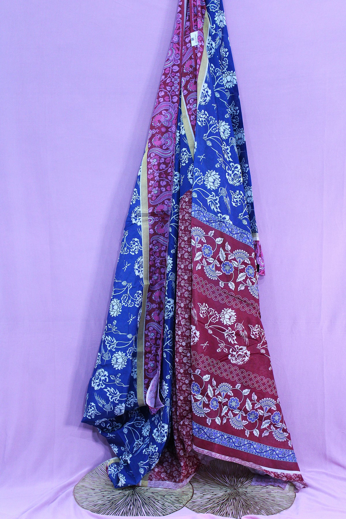 The Midnight Bloom – Handblock Printed Kalamkari Saree