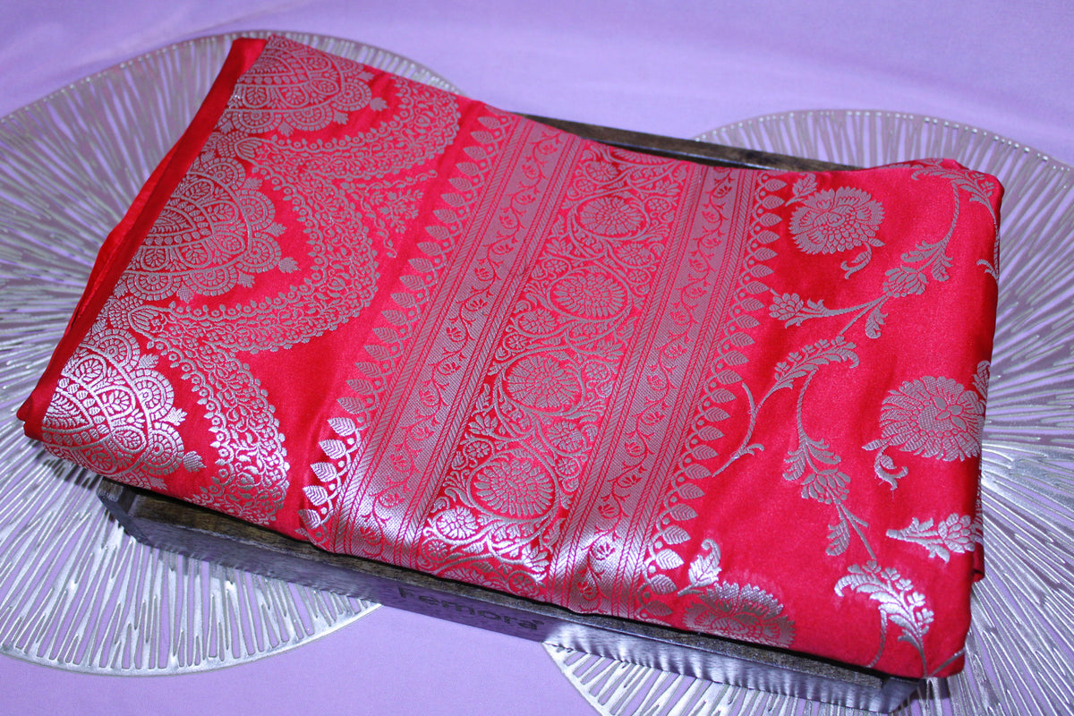 Ruby Red Mashru Satin Banarasi Saree