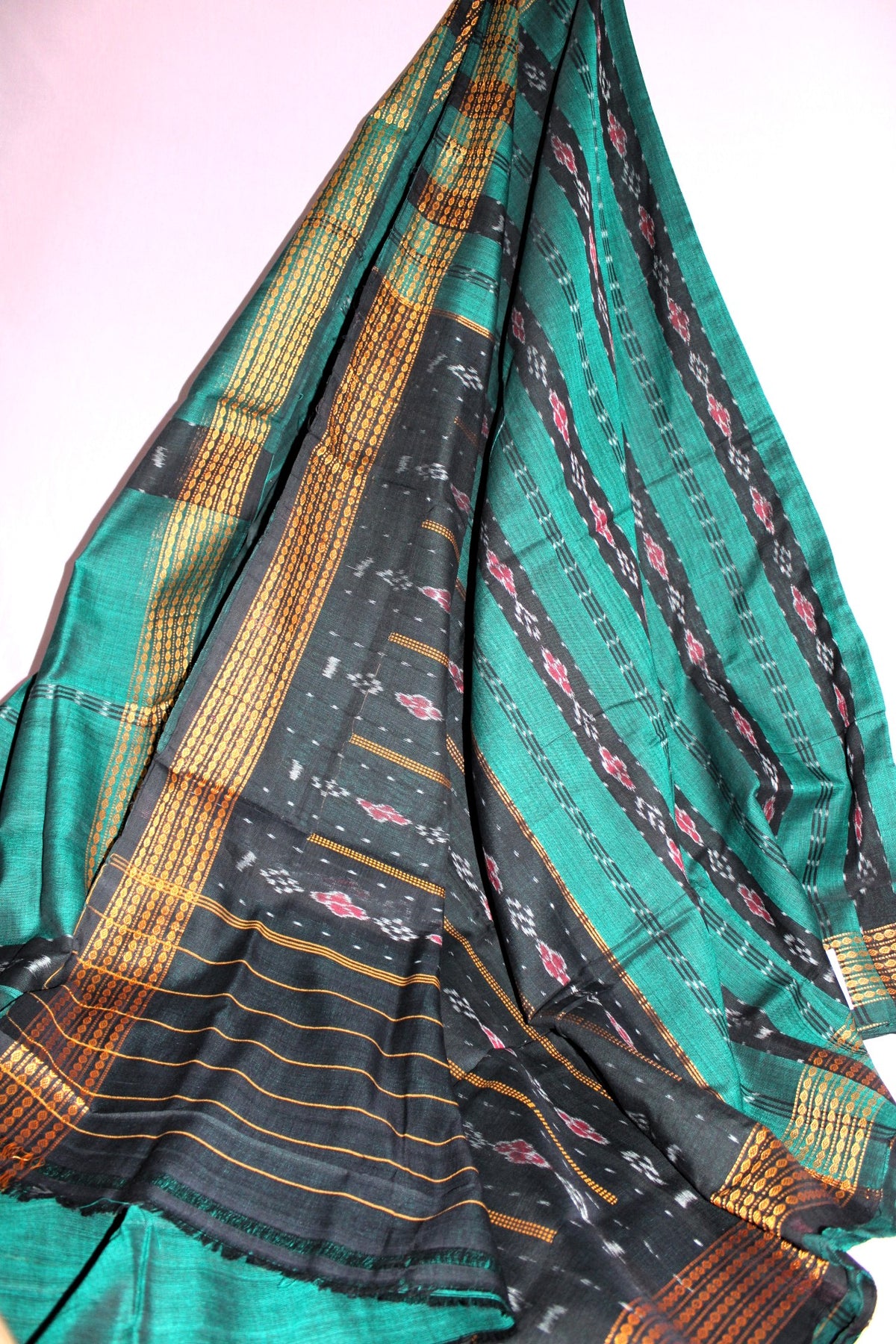 Teal Green & Black Sambalpuri Bandha Saree