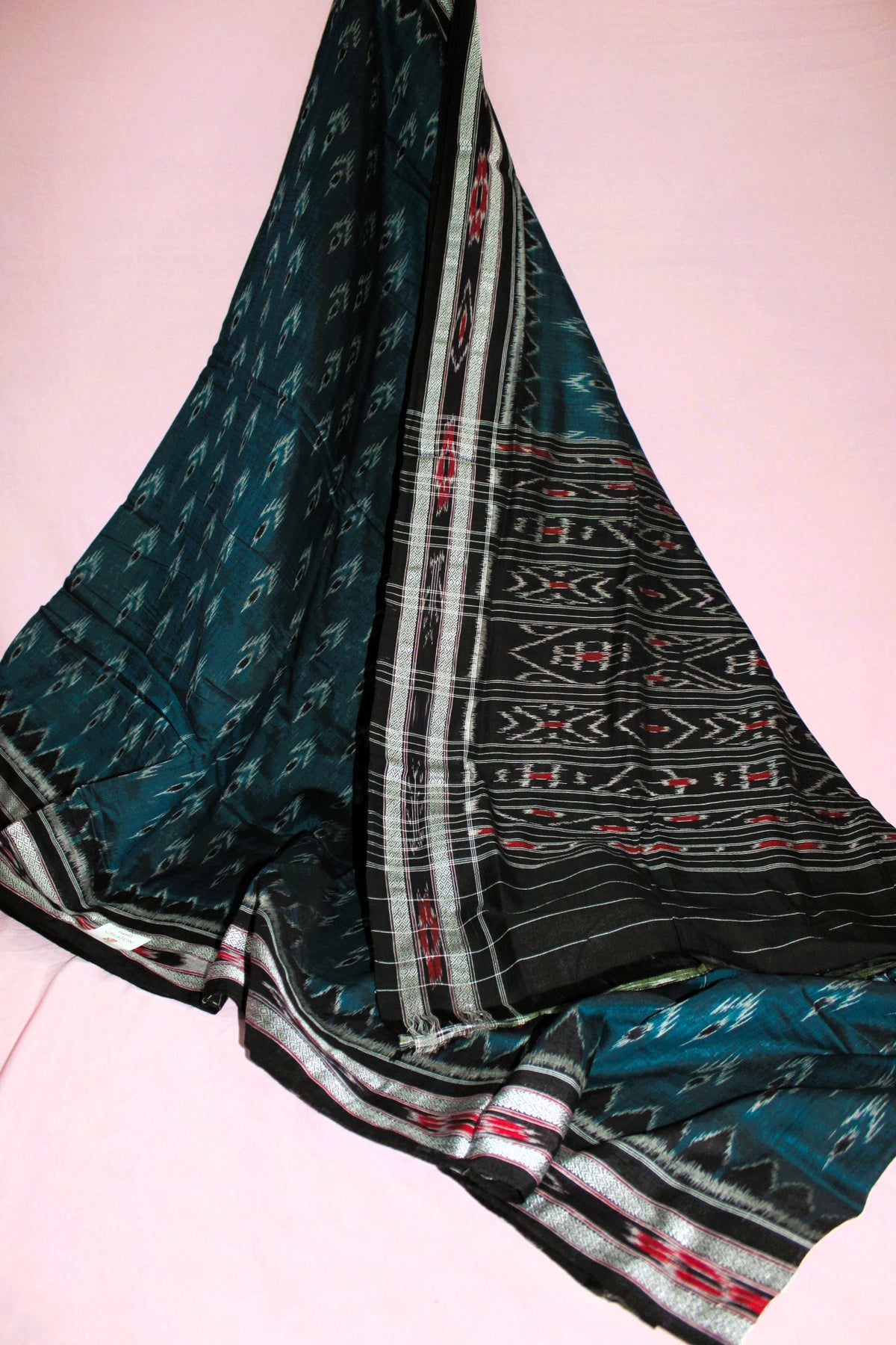 Peacock Blue & Black Sambalpuri Bandha Saree