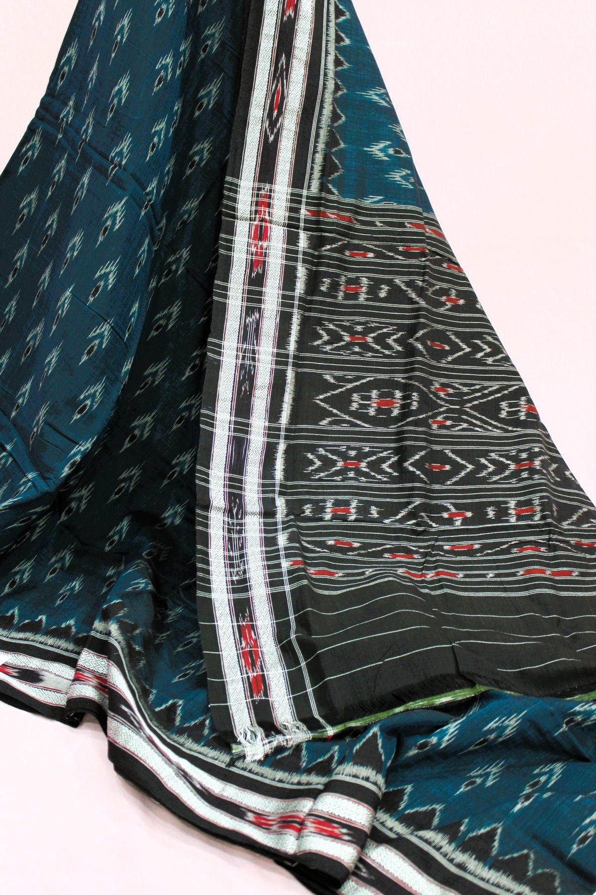 Peacock Blue & Black Sambalpuri Bandha Saree