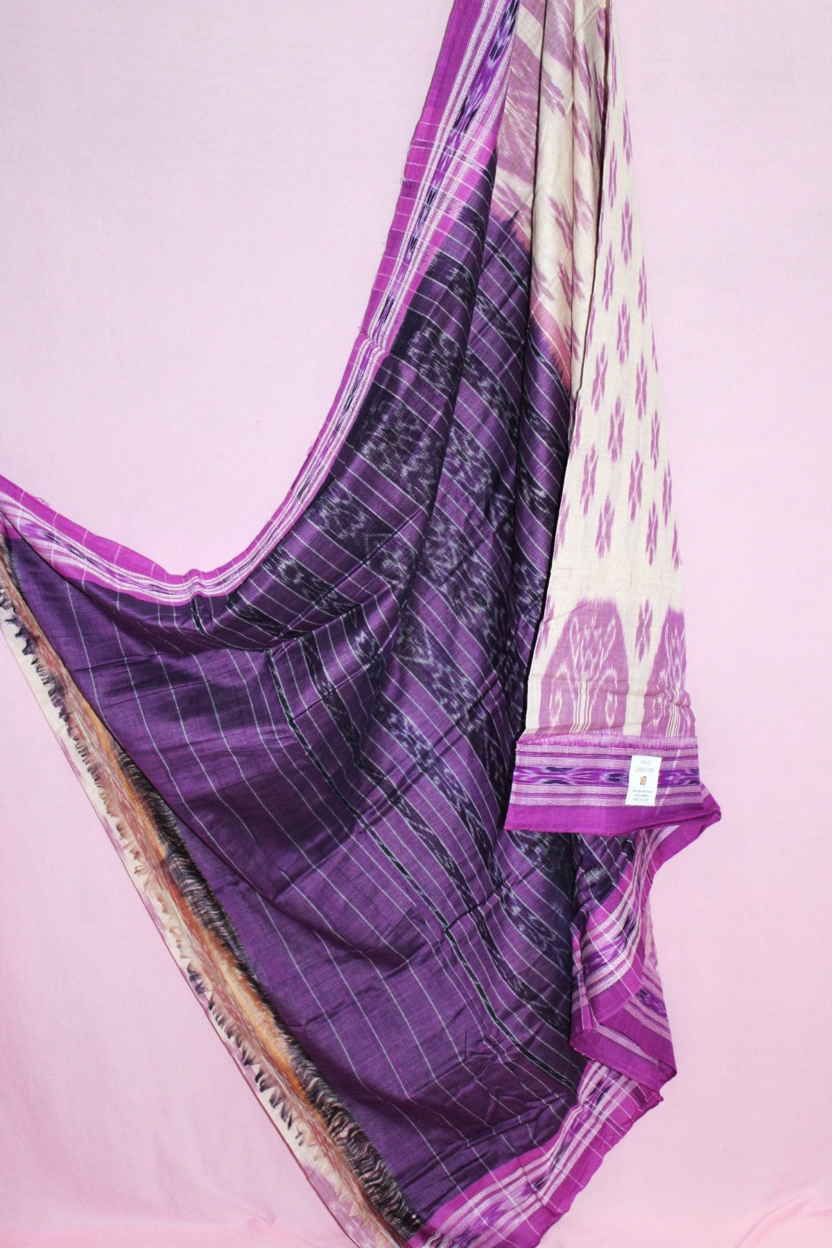 Ivory White & Purple Sambalpuri Bandha Ikat Saree