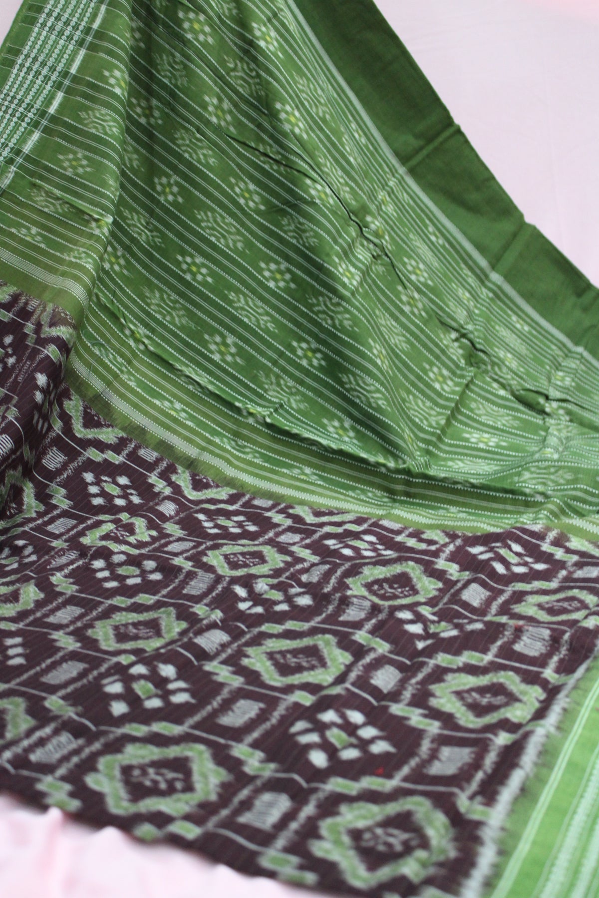 Olive Green & Wine Purple Sambalpuri Bandha Ikat Saree