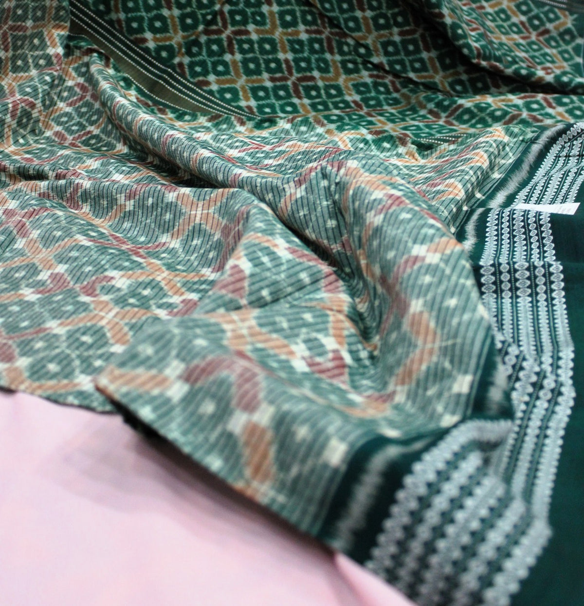 Teal Green & Earthy Brown Sambalpuri Bandha