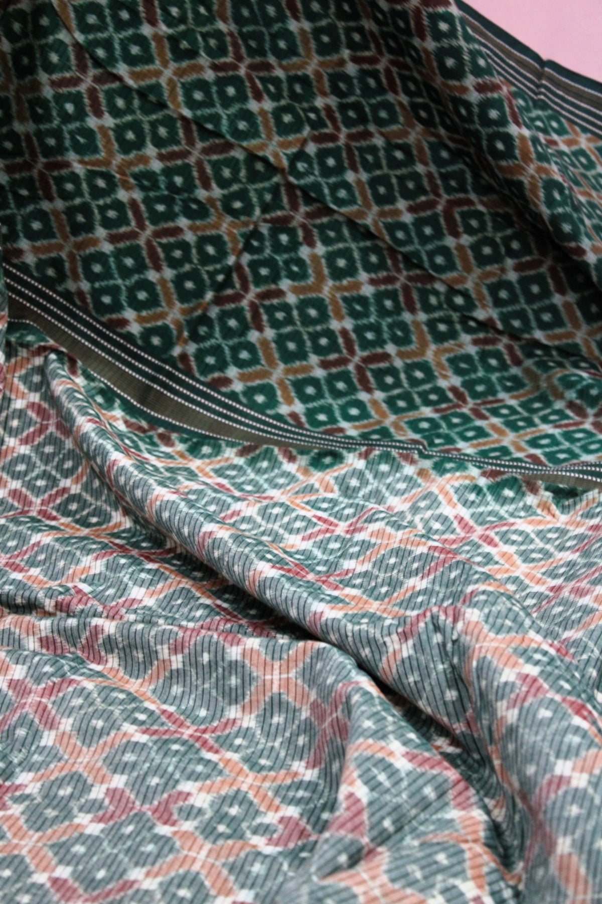 Teal Green & Earthy Brown Sambalpuri Bandha