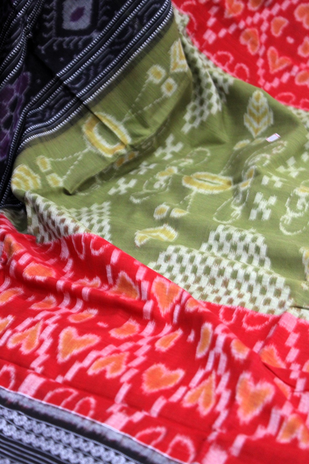 Black, Olive Green & Crimson Red Sambalpuri Bandha