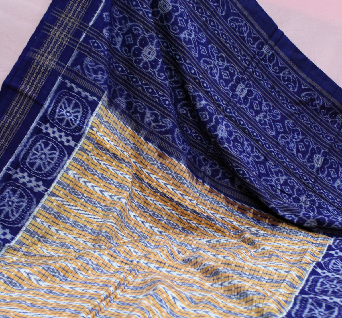 Royal Blue and Mustard Yellow Sambalpuri Bandha