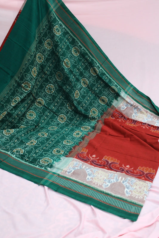 Emerald Green and Rust Red Sambalpuri Bandha