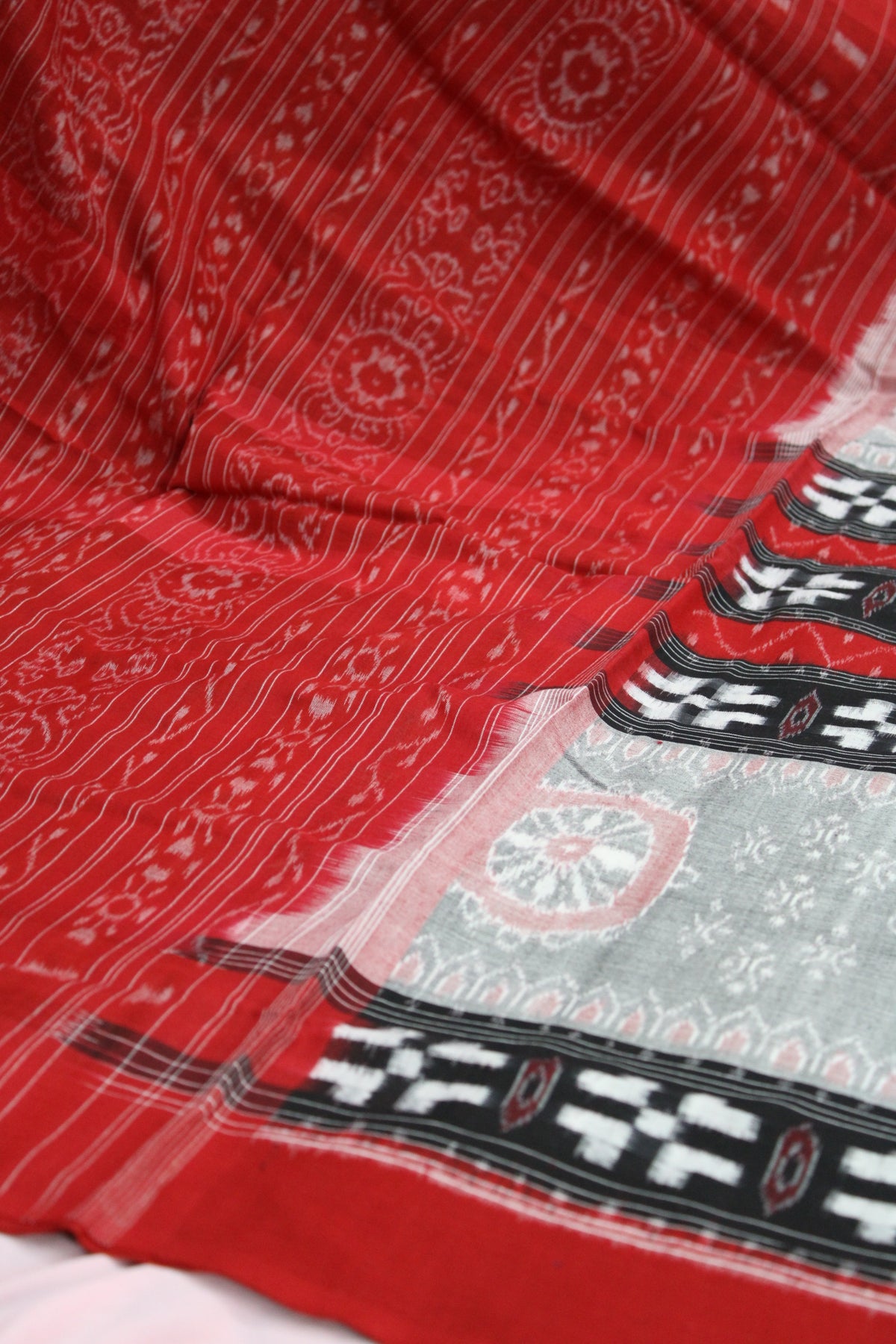 Red Sambalpuri Bandha Ikat Cotton Saree