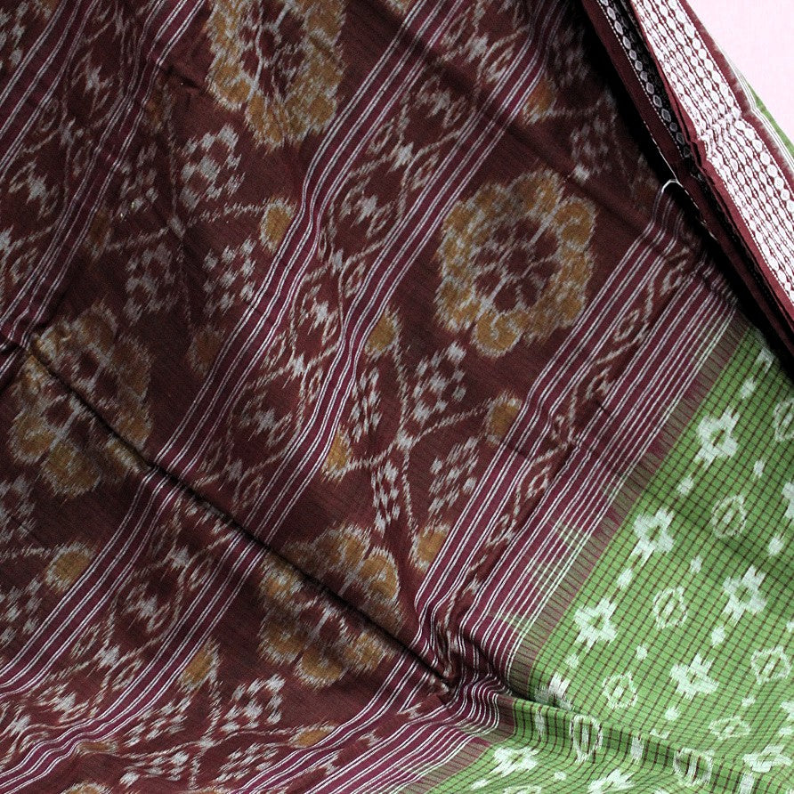 Olive Green and Maroon Sambalpuri Bandha