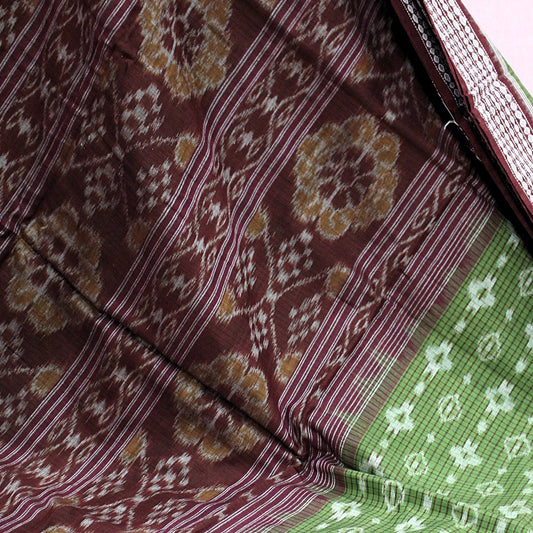 Olive Green and Maroon Sambalpuri Bandha