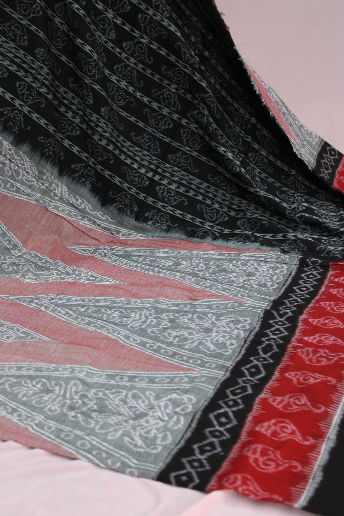 Black, Red & Grey Sambalpuri Bandha Ikat Saree