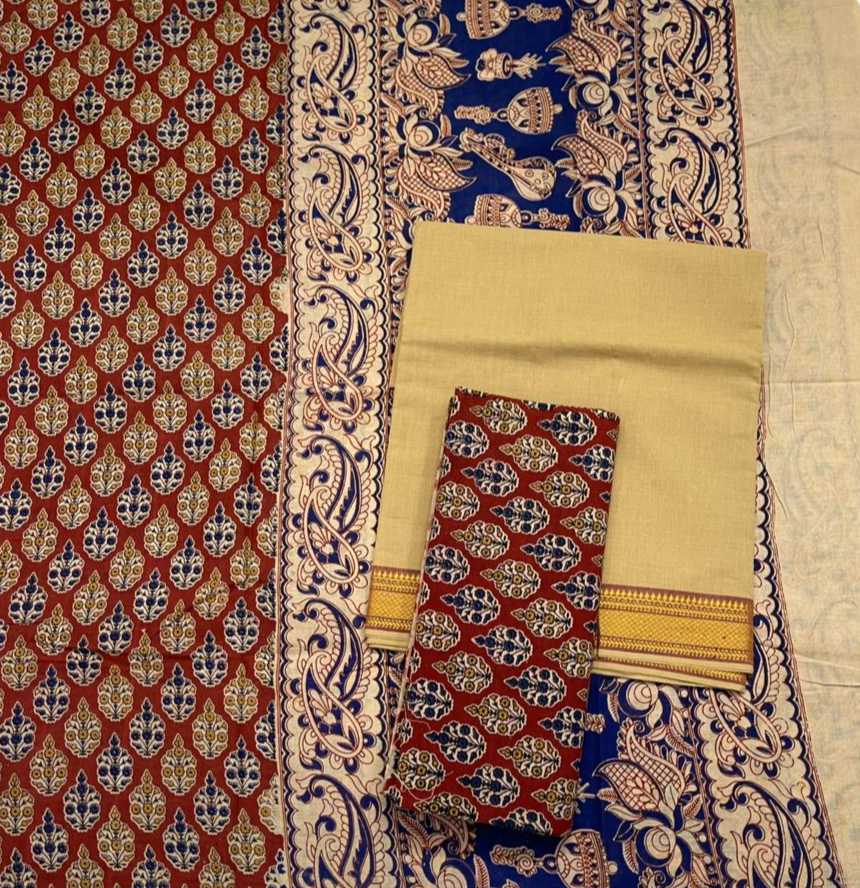 Kalamkari Pure Cotton Unstitched Suit Set