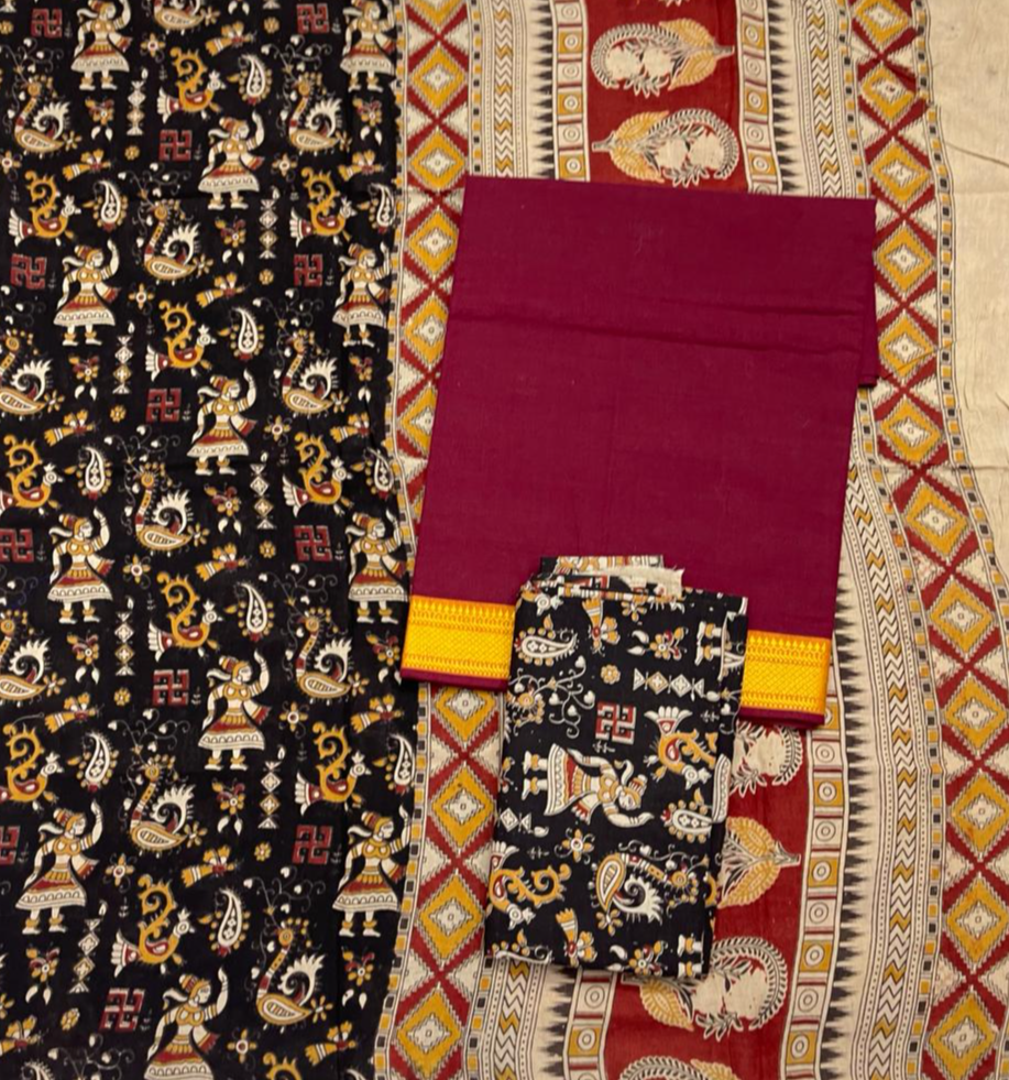 Kalamkari Pure Cotton Unstitched Suit Set